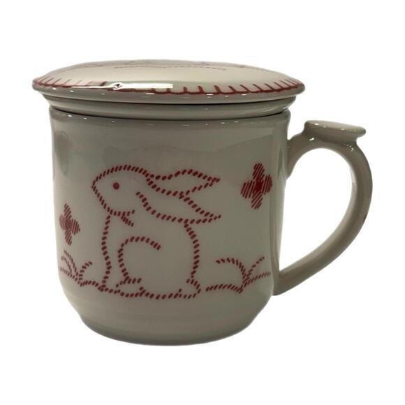 Other - Vintage 3-Piece Pink Bunny Ceramic Tea Infuser Mug & Lid Set – Stitched Style